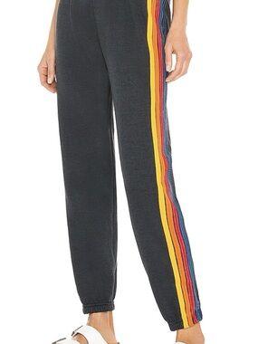 Aviator Nation 5 Stripe Velvet Rainbow Sweatpants Charcoal S